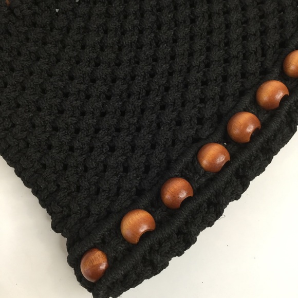 Vintage macrame wood bead small satchel bag - Picture 6 of 8